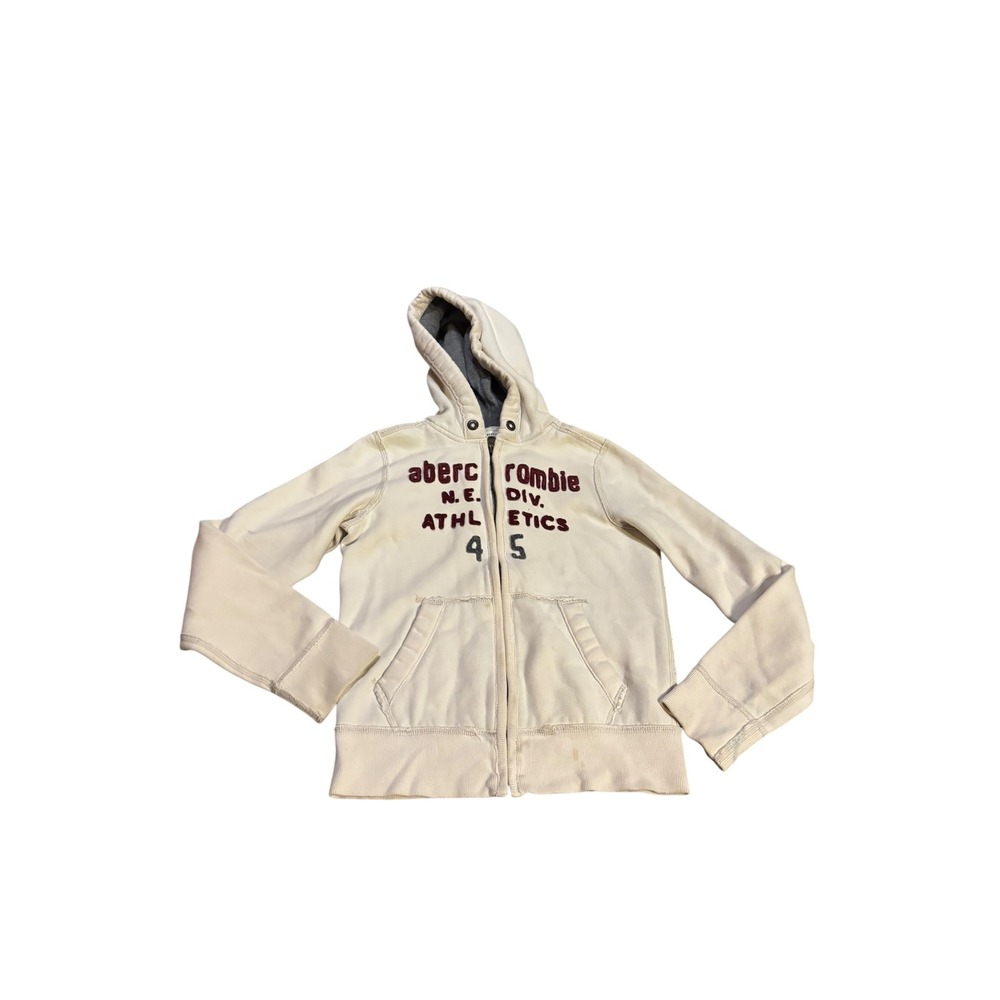 Abercrombie & Fitch Womens Muscle Fit Zip Up Hoodie Cream Athletics Large Y2K